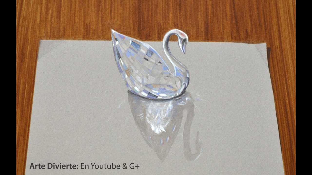 How to draw glass: 3D drawing of a Swarovski crystal swan - Art Fun, dibujos de Cristal, como dibujar Cristal paso a paso