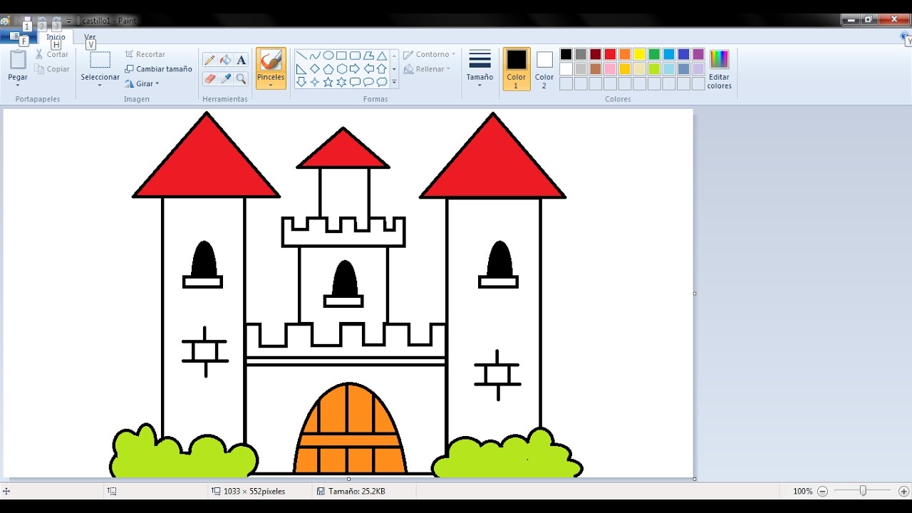 Dibujos para niños con Paint: Cómo dibujar un castillo con Paint, dibujos de Con Paint, como dibujar Con Paint paso a paso