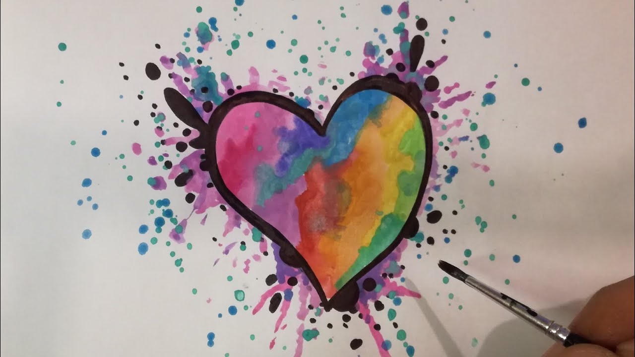 COMO DIBUJAR UN CORAZON CON ACUARELAS  how to draw a heart with watercolors, dibujos de Con Acuarelas, como dibujar Con Acuarelas paso a paso