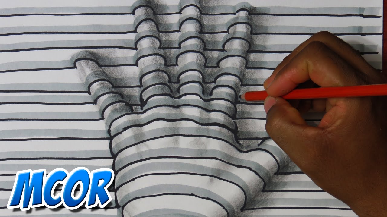 Como Dibujar una Mano en 3D - Facil y rapido, dibujos de Una Mano Con Relieve 3D, como dibujar Una Mano Con Relieve 3D paso a paso