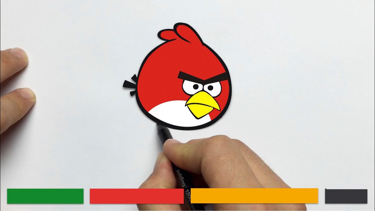 Cómo dibujar a ANGRY BIRD RED fácilmente, dibujos de Angry Birds, como dibujar Angry Birds paso a paso