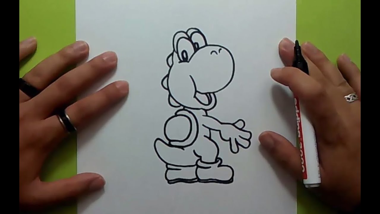 Como dibujar a Yoshi paso a paso - Videojuegos Mario  How to draw Yoshi -  Mario video games, dibujos de A Yoshi De Super Mario Bros, como dibujar A Yoshi De Super Mario Bros paso a paso