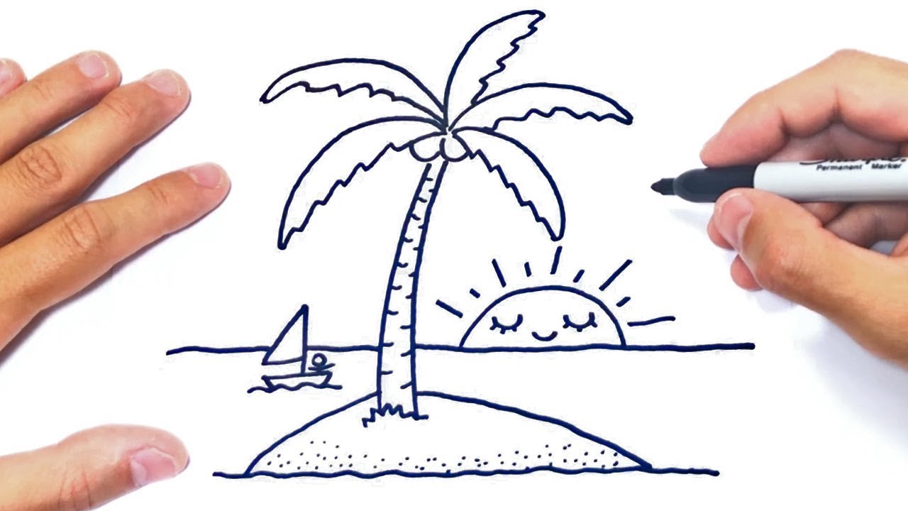Cómo dibujar una Isla Paso a Paso  Dibujo de Isla, dibujos de Una Isla, como dibujar Una Isla paso a paso
