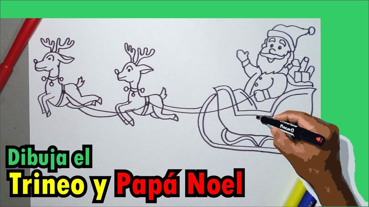 Aprende a dibujar paso a paso el trineo de Papa Noel  Santa Claus, dibujos de A Santa Claus Con Su Trineo Para Navidad, como dibujar A Santa Claus Con Su Trineo Para Navidad paso a paso