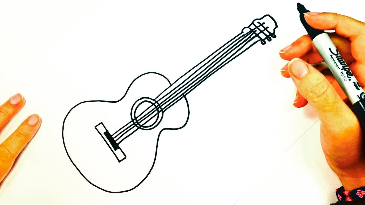 Cómo dibujar una Guitarra Acústica paso a paso  Dibujo fácil de una  Guitarra Acústica, dibujos de Una Guitarra, como dibujar Una Guitarra paso a paso