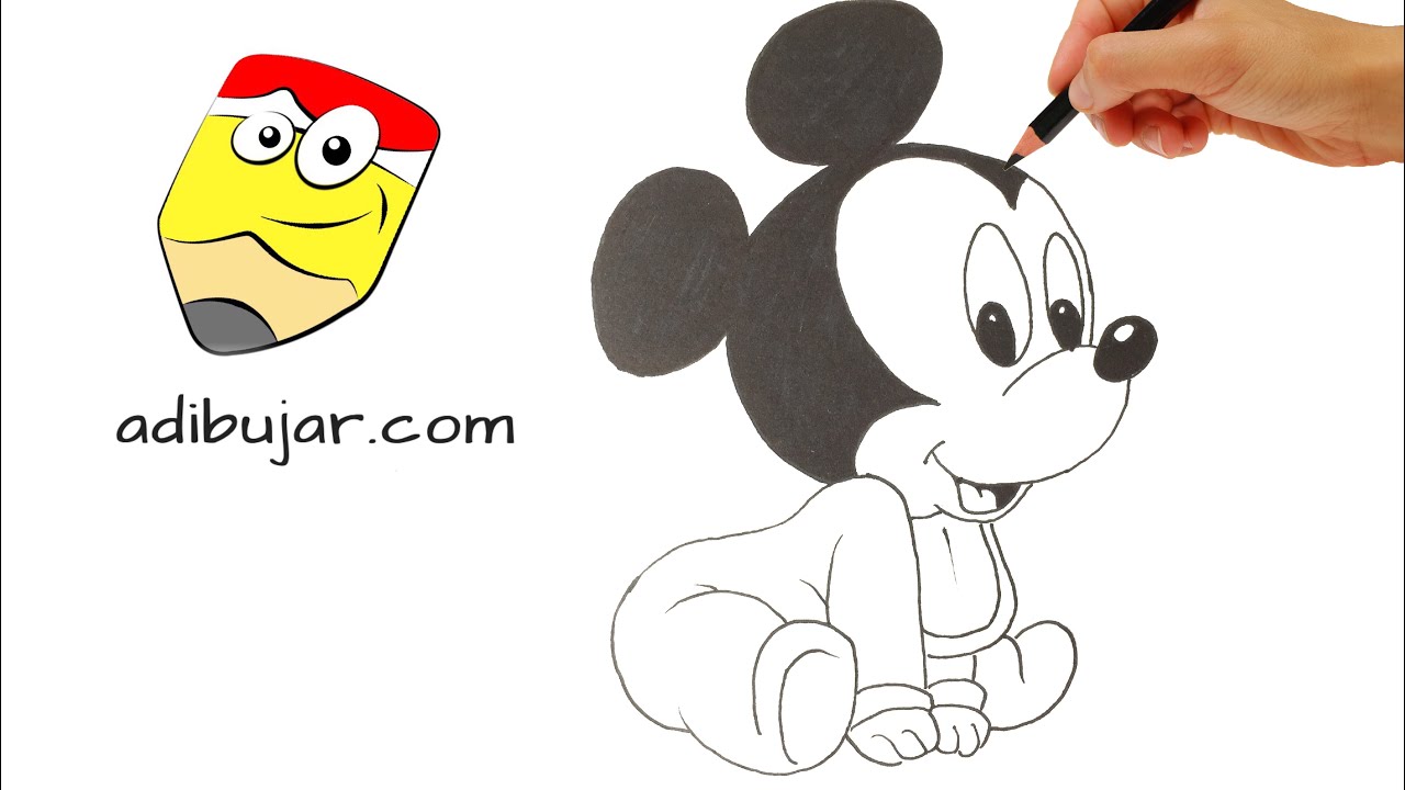 Cómo dibujar a Mickey Mouse bebé  How to draw baby Mickey Mouse, dibujos de A Mickey Mouse Bebé, como dibujar A Mickey Mouse Bebé paso a paso