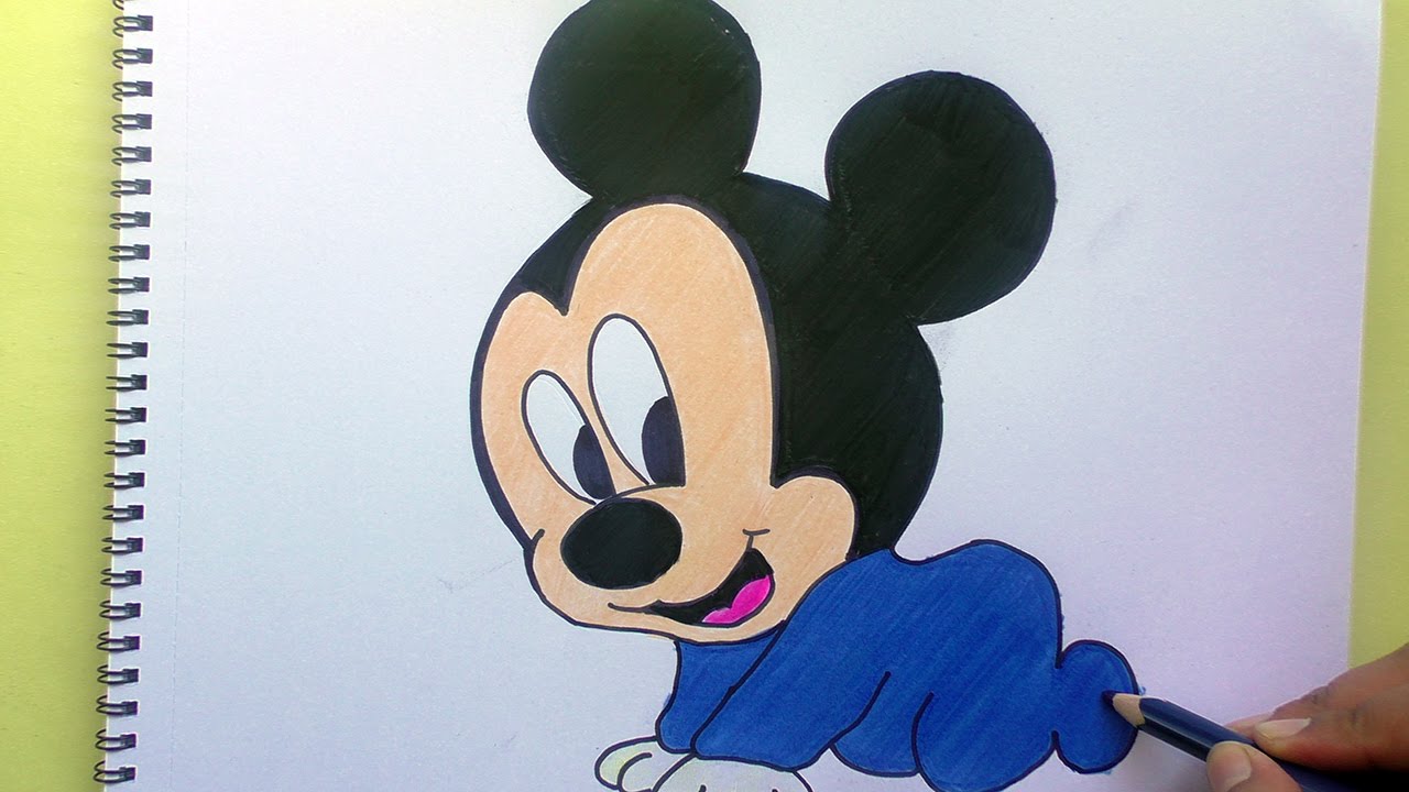 Dibujando y pintando a Mickey Mouse Baby - Drawing and painting Mickey  Mouse Baby, dibujos de A Mickey Mouse Bebé, como dibujar A Mickey Mouse Bebé paso a paso