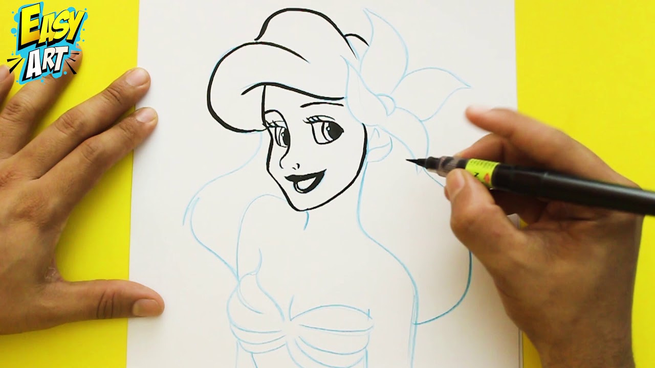 Dibujando a La Princesa Ariel - La sirenita Princesas de Disney - Easy Art, dibujos de A La Princesa Ariel De La Sirenita, como dibujar A La Princesa Ariel De La Sirenita paso a paso