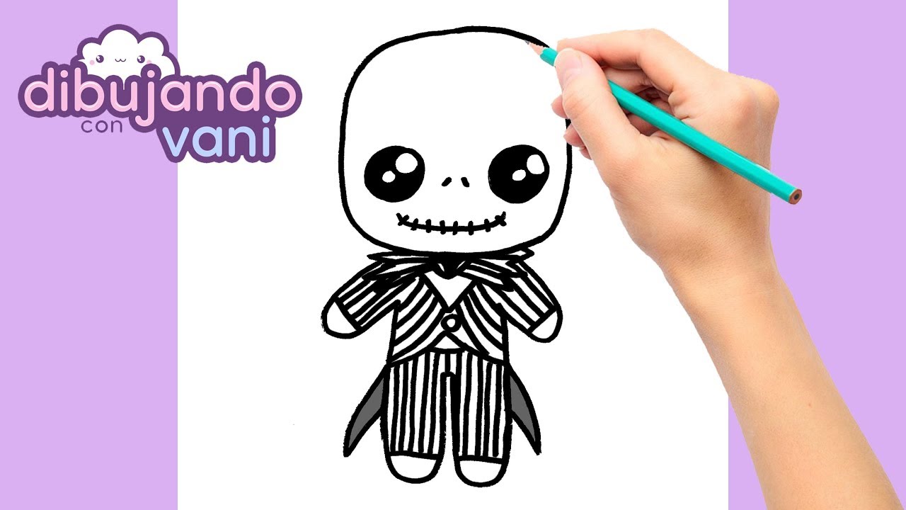 How to draw jack skeleton kawaii, dibujos de A Jack Skeleton Chibi, como dibujar A Jack Skeleton Chibi paso a paso