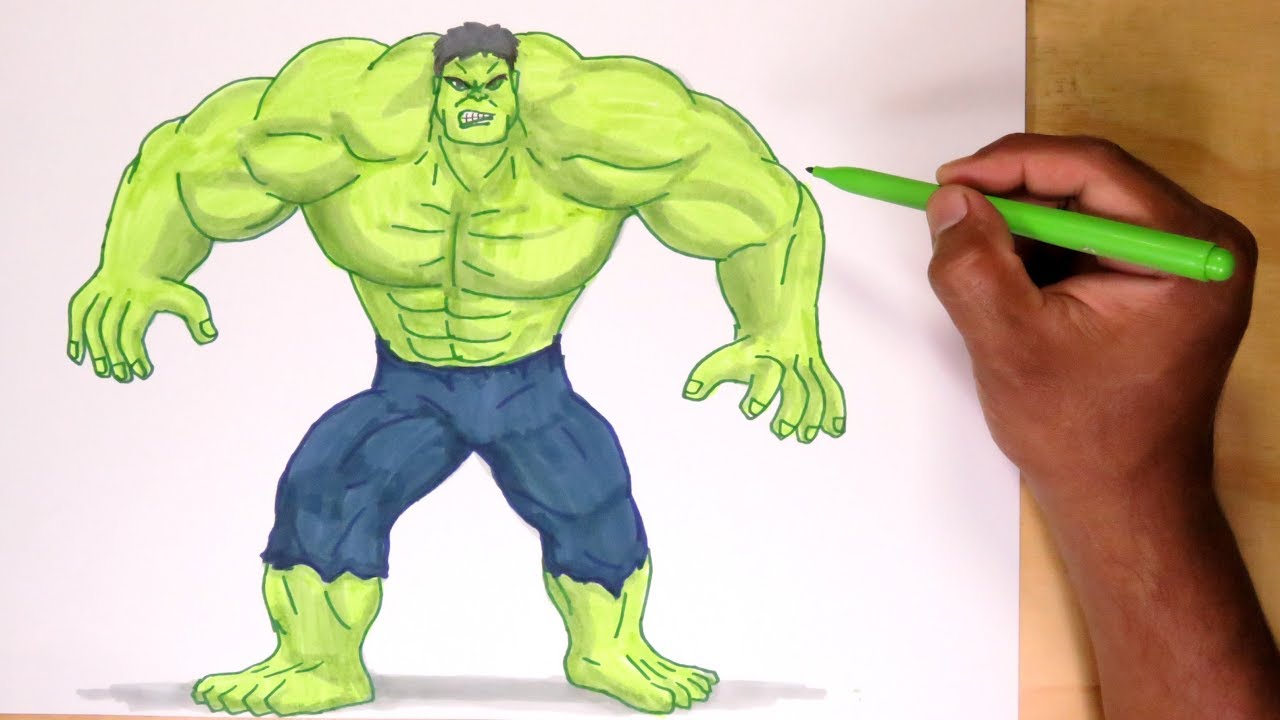 Cómo dibujar y pintar a Hulk de Avengers - How to draw Avengers Hulk, dibujos de A Hulk, como dibujar A Hulk paso a paso
