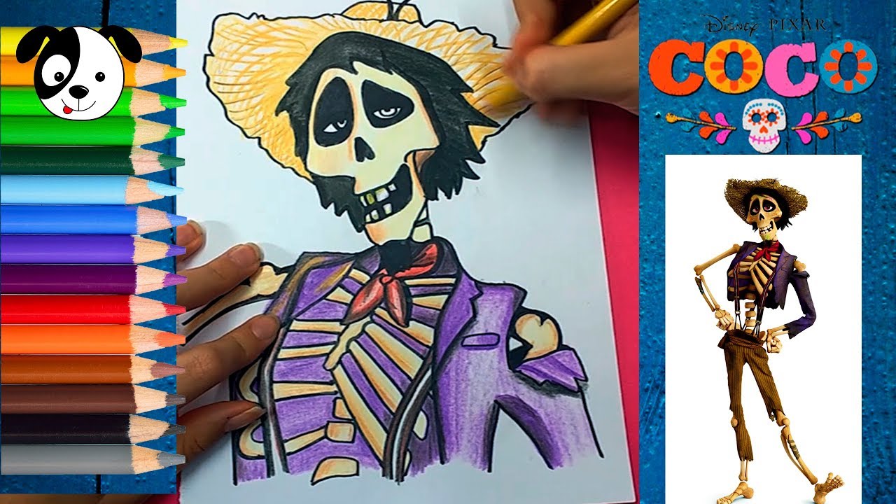 COCO DISNEY-Cómo dibujar a Héctor-Dibujos para niños-How to draw Héctor-Art  color kids, dibujos de A Hector De Coco, como dibujar A Hector De Coco paso a paso
