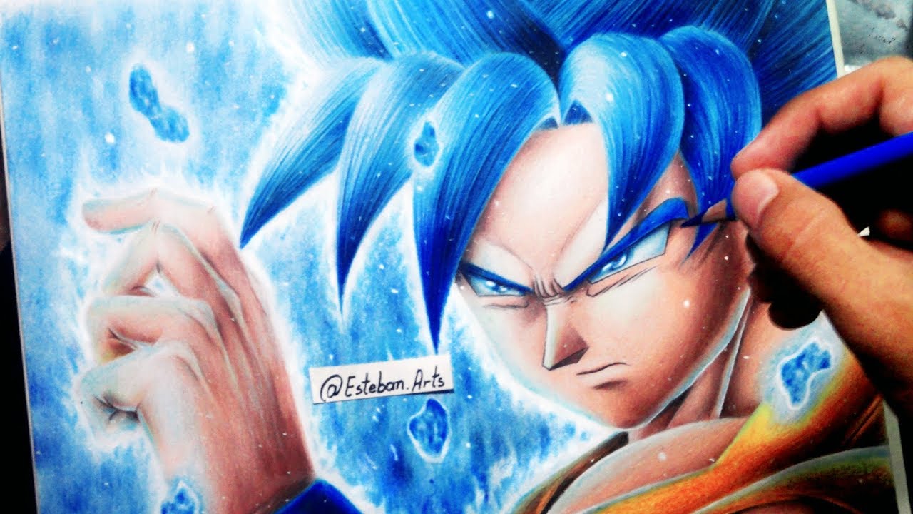 Como Dibujar A Goku SSJ DIOS AZUL  SSJ GOD BLUE  Dragon Ball Super  Con  Colores de Madera, dibujos de A Gokú Ssj En Estilo Realista, como dibujar A Gokú Ssj En Estilo Realista paso a paso