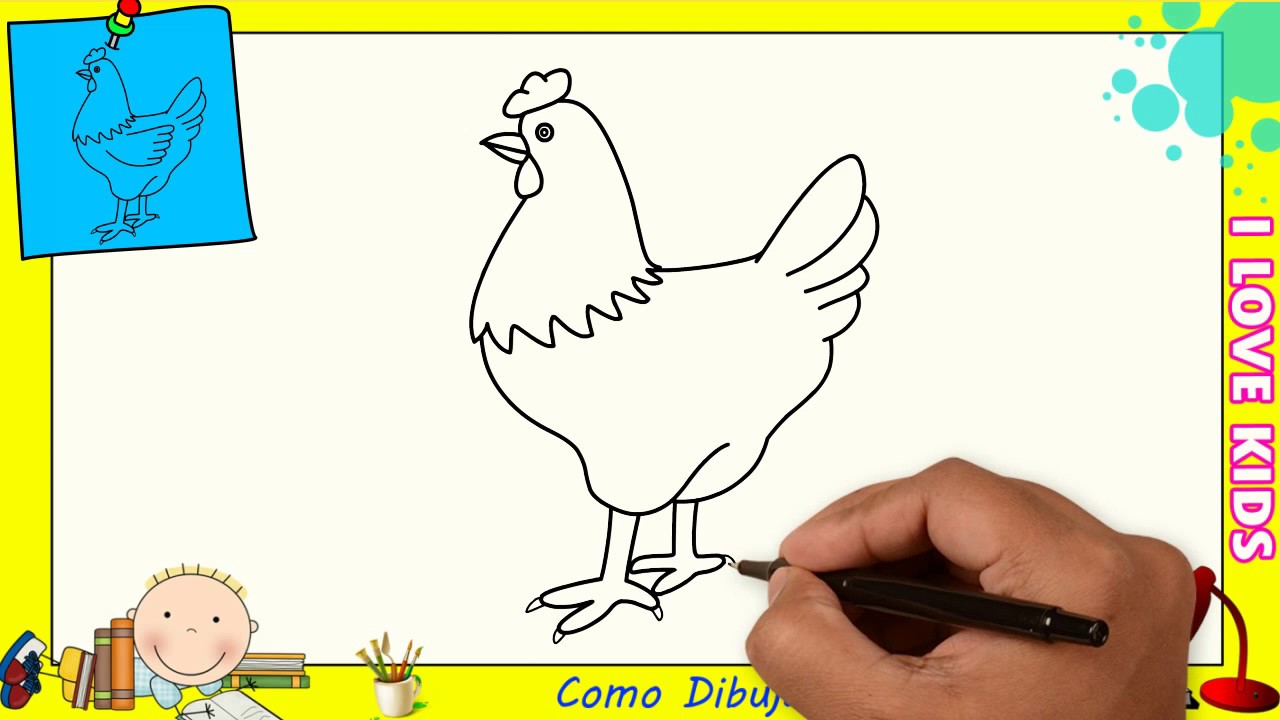 Como dibujar una gallina FACIL paso a paso para niños y principiantes 3, dibujos de Una Gallina, como dibujar Una Gallina paso a paso