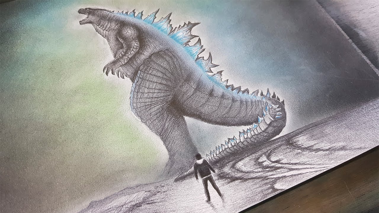 Dibujo de Godzilla 2019 King of the Monsters a Lápiz, dibujos de A Godzilla 2019, como dibujar A Godzilla 2019 paso a paso