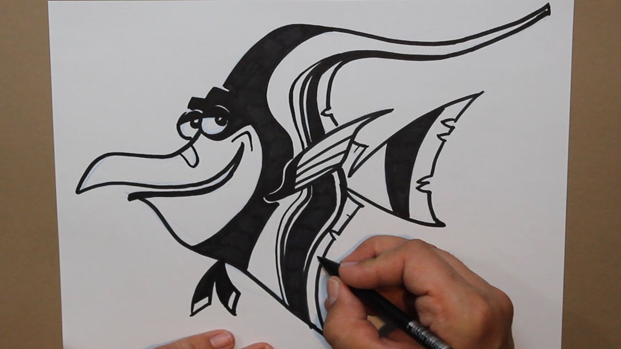 Cómo dibujar a Gill (Buscando a Nemo) - How to draw Gill (Finding Nemo), dibujos de A Gill De Buscando A Nemo, como dibujar A Gill De Buscando A Nemo paso a paso