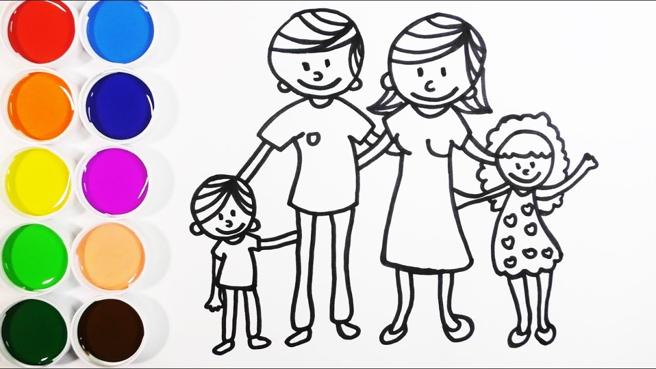 Dibuja y Colorea Una Familia - Dibujos Para Niños - Learn Colors  FunKeep, dibujos de Una Familia, como dibujar Una Familia paso a paso