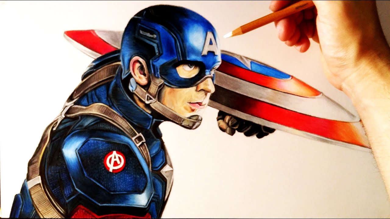 Cómo Dibujar a Capitán América Realista con lápices de colores  How to  draw Captain America, dibujos de A Capitan America, como dibujar A Capitan America paso a paso