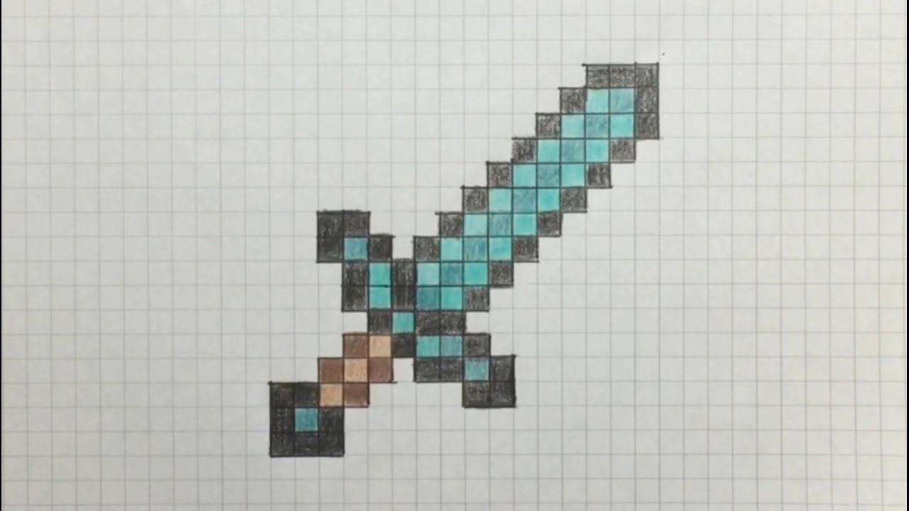 8-bit Dibujando una Espada de Diamante - 8-bit Drawing Minecraft Diamond  Sword, dibujos de Una Espada De Minecraft, como dibujar Una Espada De Minecraft paso a paso