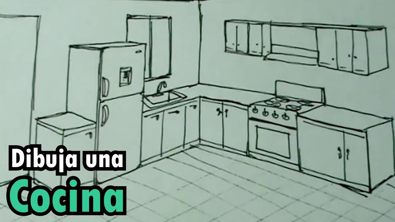 Dibuja fácil una cocina con estufa y nevera -  Drawing Kitchen, dibujos de Una Cocina, como dibujar Una Cocina paso a paso