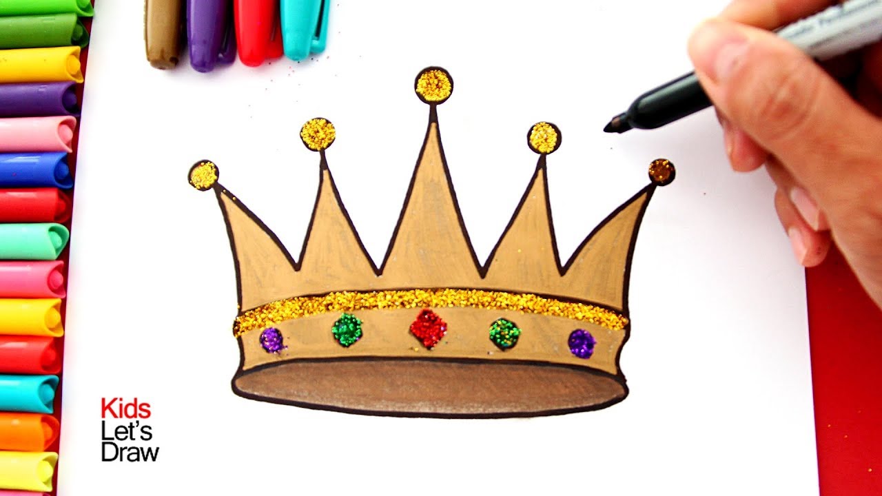 Cómo dibujar y colorear una CORONA DE REY con Brillantina, dibujos de Una Corona, como dibujar Una Corona paso a paso