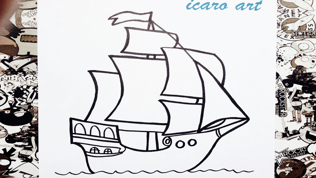 Como dibujar un barco paso a paso  how to draw a boat, dibujos de Una Carabela, como dibujar Una Carabela paso a paso