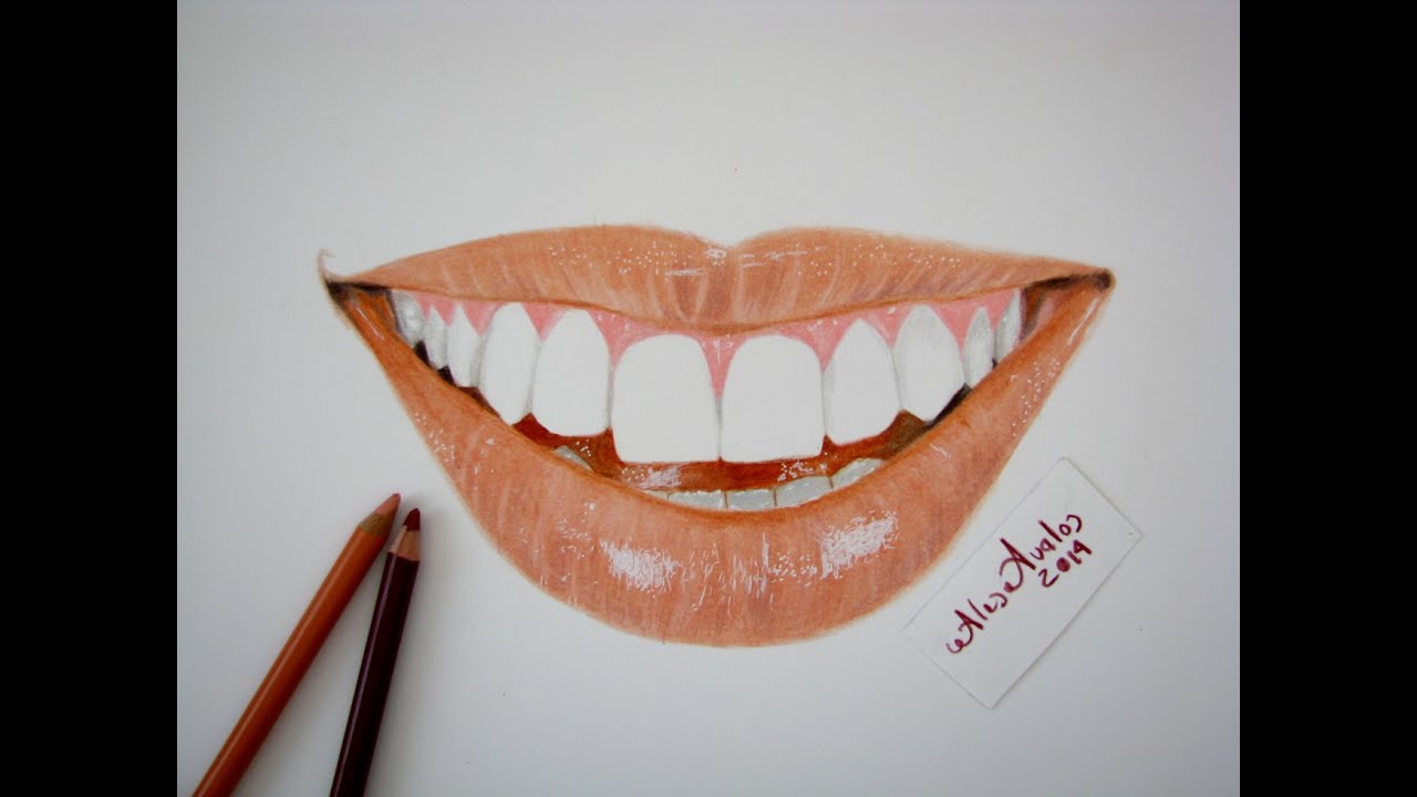 Tutorial: Cómo dibujar una sonrisa con lápices de colores, dibujos de Una Boca Sonriente, como dibujar Una Boca Sonriente paso a paso