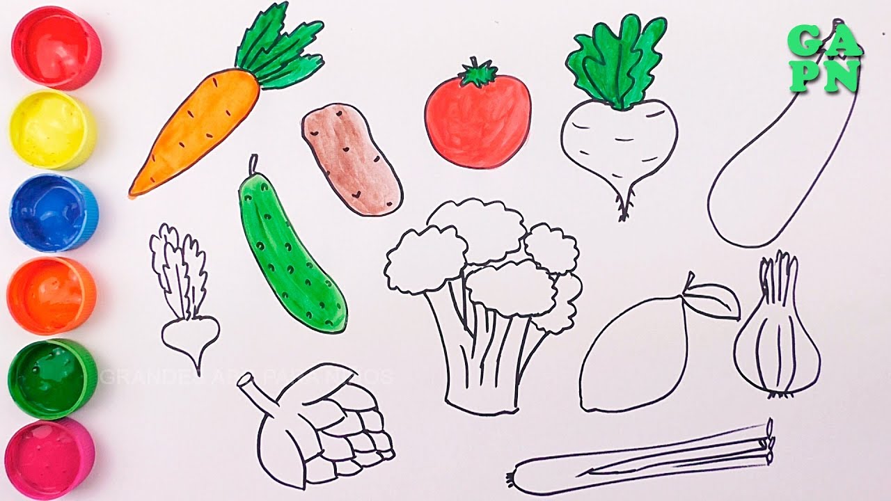 Aprende los colores para niños  Cómo dibujar verduras  Aprender nombres  vegetales para niños, dibujos de Verduras, como dibujar Verduras paso a paso