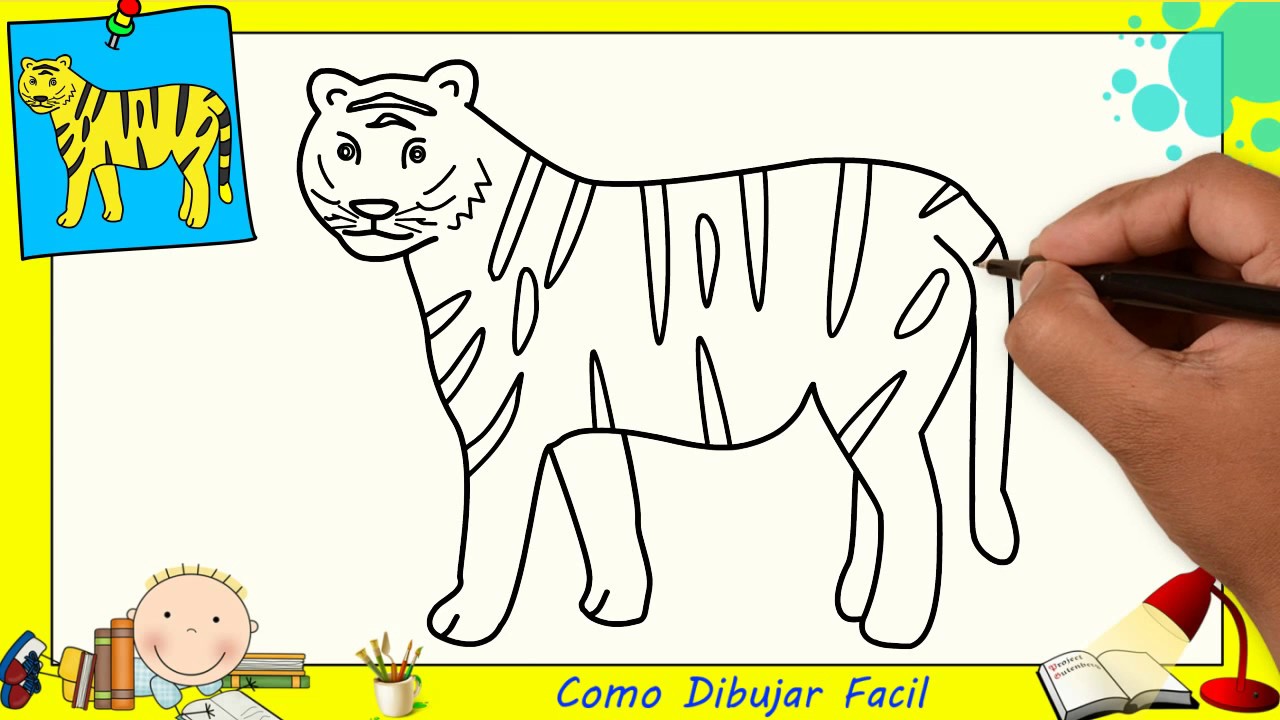 Dibujos de tigres FACILES paso a paso para principiantes - Como dibujar un  tigre FACIL 1, dibujos de Un Tigre, como dibujar Un Tigre paso a paso