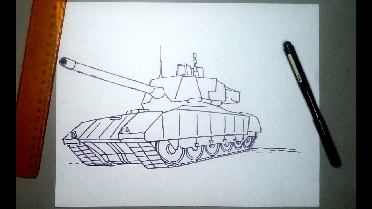 Como dibujar un tanque de guerra T-14 ruso paso a paso, dibujos de Un Tanque, como dibujar Un Tanque paso a paso
