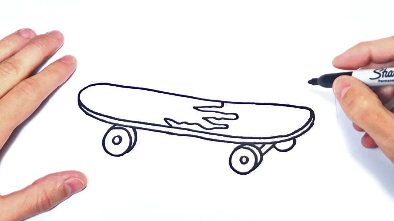 Cómo dibujar un Skate Paso a Paso  Dibujo de Skate o Monopatin, dibujos de Un Skate, como dibujar Un Skate paso a paso