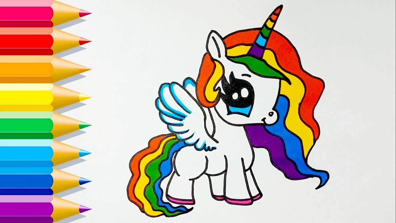 Cómo dibujar un UNICORNIO Arcoiris Kawaii completo 💙 How to Draw a Cute Unicorn Rainbow, dibujos de Un Unicornio De Arcoíris, como dibujar Un Unicornio De Arcoíris paso a paso