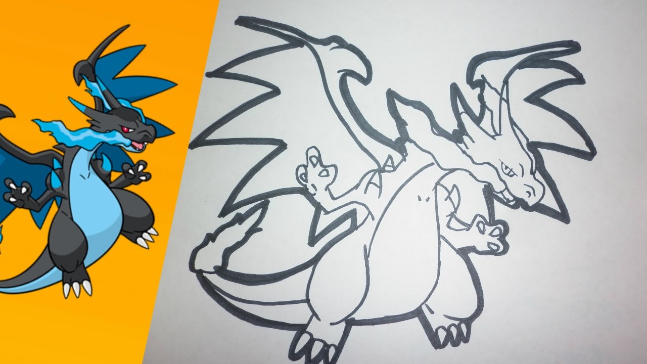 Como dibujar a MEGA CHARIZARD X paso a paso  how to draw MEGA CHARIZARD X  step by step, dibujos de Un Pokémon Mega Charizard X, como dibujar Un Pokémon Mega Charizard X paso a paso
