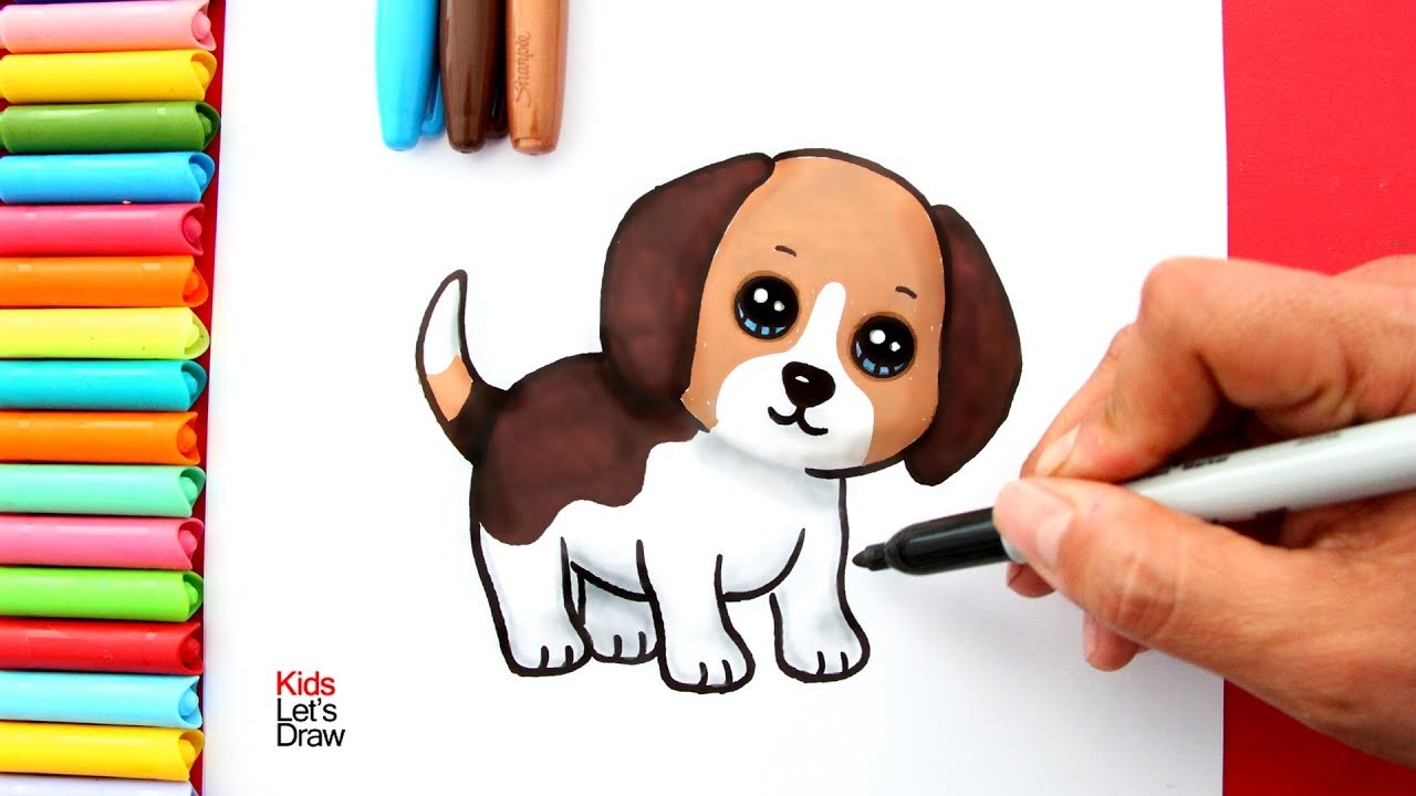 Aprende a dibujar un PERRITO de raza BEAGLE estilo kawaii de manera fácil, dibujos de Un Perrito Estilo Cute, como dibujar Un Perrito Estilo Cute paso a paso
