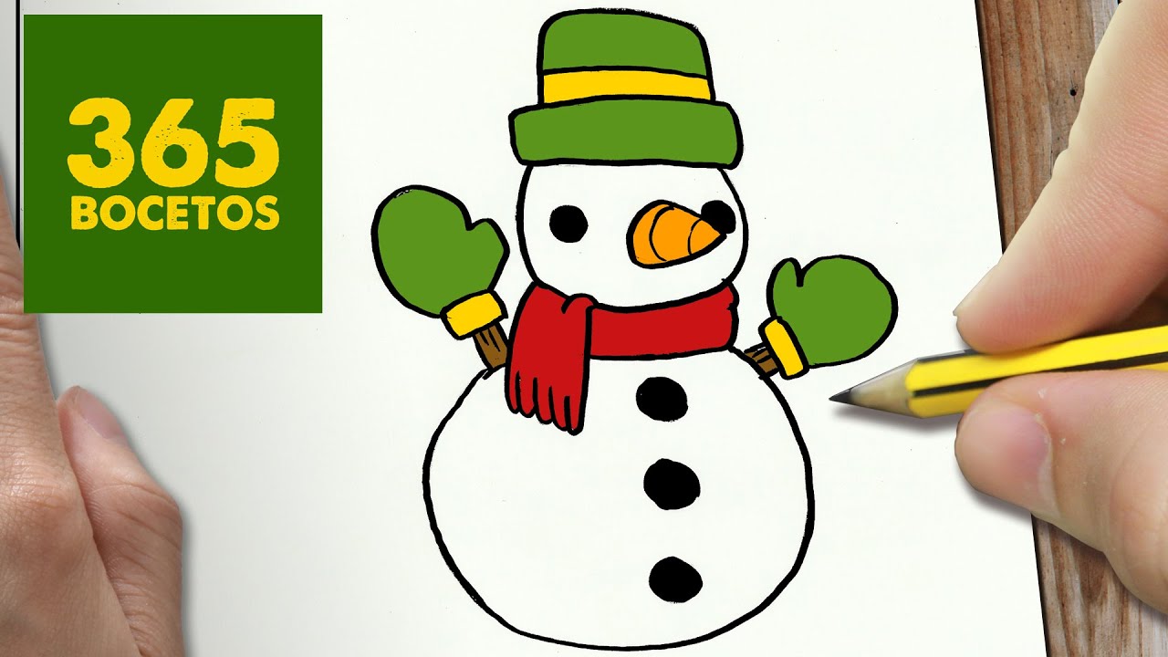 COMO DIBUJAR UN MUÑECO DE NIEVE PARA NAVIDAD PASO A PASO: Dibujos kawaii  navideños - draw Snowman, dibujos de Un Muñeco De Nieve, como dibujar Un Muñeco De Nieve paso a paso