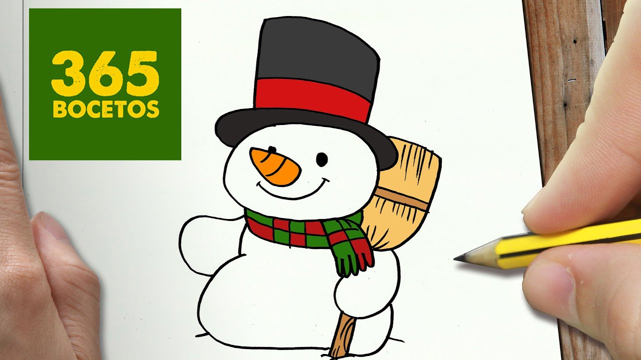 COMO DIBUJAR UN MUÑECO DE NIEVE PARA NAVIDAD PASO A PASO: Dibujos kawaii  navideños - draw a snowman, dibujos de Un Muñeco De Nieve, como dibujar Un Muñeco De Nieve paso a paso