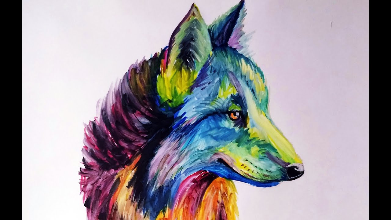 Cómo dibujar un Lobo Multicolor (Color Explosion) + Review Pigment Markers  de Winsor & Newton, dibujos de Un Lobo De Colores, como dibujar Un Lobo De Colores paso a paso