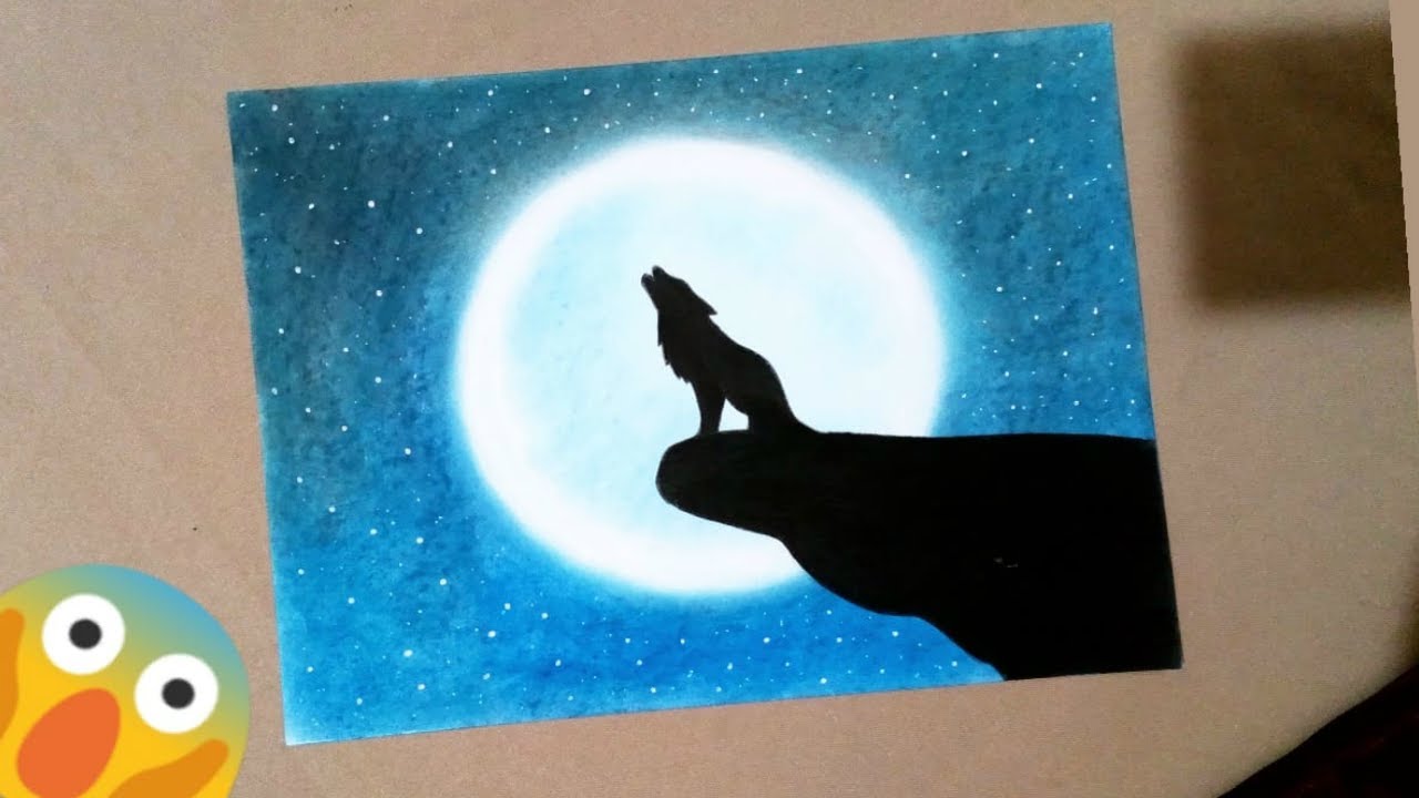 🐺Como dibujar un lobo aullando a la luna paso a paso (PAISAJE NOCTURNO), dibujos de Un Lobo Aullando, como dibujar Un Lobo Aullando paso a paso
