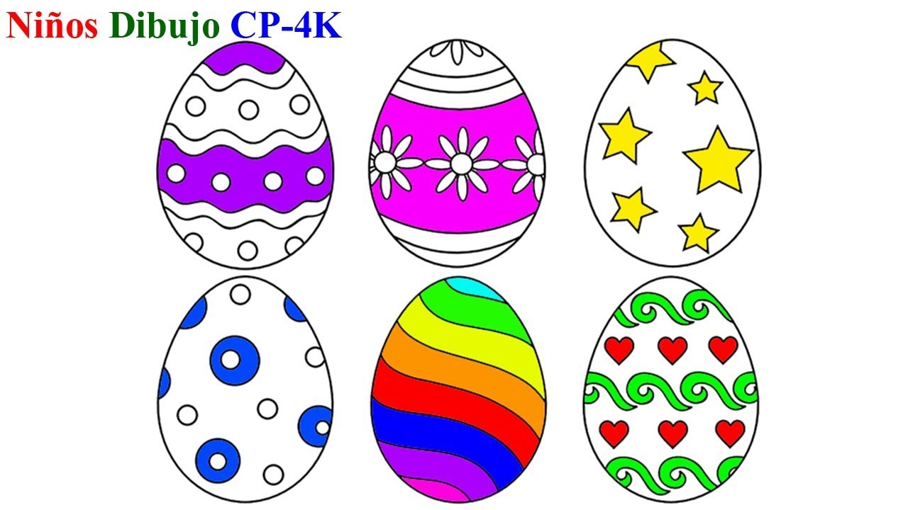 Aprender colores con huevos de Pascua para colorear  Cómo dibujar huevos  de Pascua para niños, dibujos de Un Huevo De Pascua, como dibujar Un Huevo De Pascua paso a paso