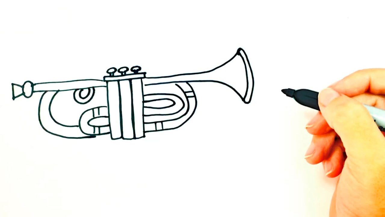 Cómo dibujar una Trompeta para niños  Dibujo de Trompeta paso a paso, dibujos de Una Trompeta, como dibujar Una Trompeta paso a paso