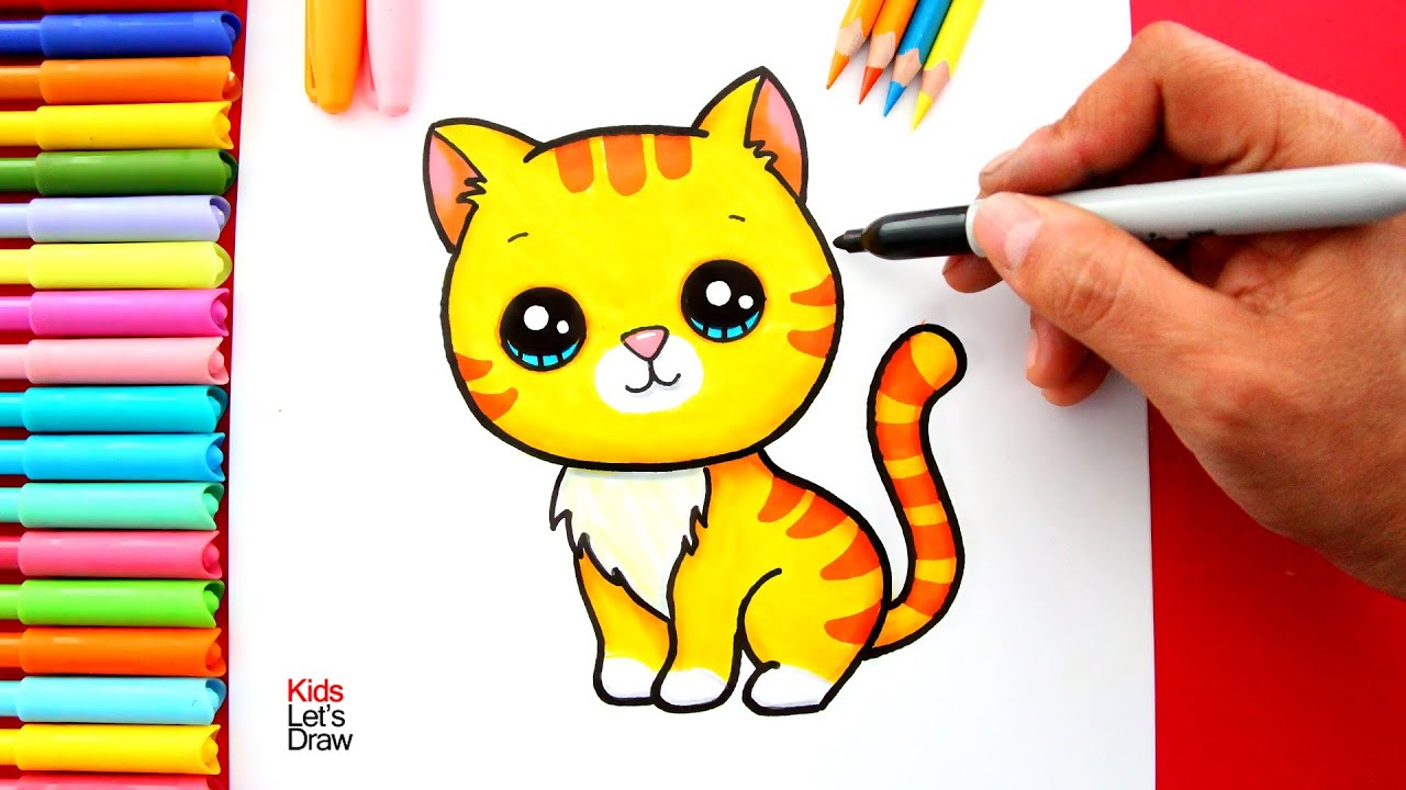 Aprende a dibujar un GATO atigrado estilo Kawaii de manera fácil, dibujos de Un Gato Estilo Cute, como dibujar Un Gato Estilo Cute paso a paso