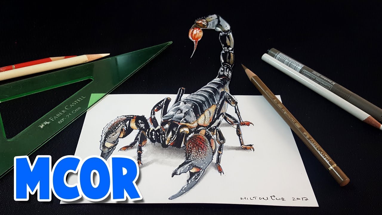 Como Dibujar un Escorpion en 3D - How to Draw 3D Scorpion, dibujos de Un Escorpión En 3D, como dibujar Un Escorpión En 3D paso a paso