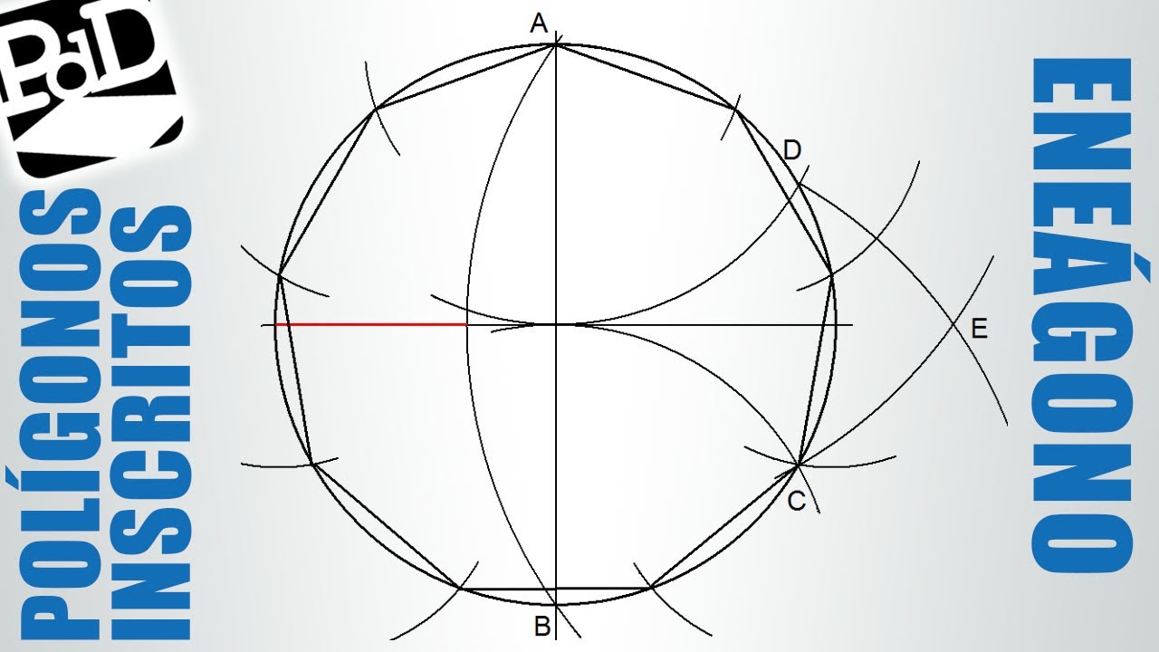 Eneágono inscrito en una circunferencias (Nonágono) -, dibujos de Un Eneágono, como dibujar Un Eneágono paso a paso