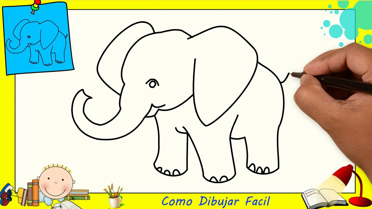 Como dibujar un elefante FACIL paso a paso para niños y principiantes 2, dibujos de Un Elefante Para Niños, como dibujar Un Elefante Para Niños paso a paso