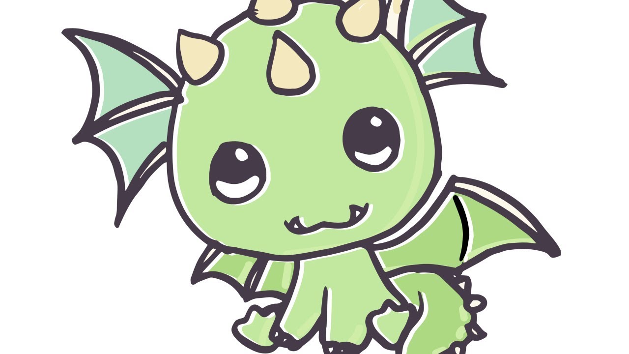 Cómo dibujar un Dragon Kawaii, dibujos de Un Dragón Kawaii, como dibujar Un Dragón Kawaii paso a paso