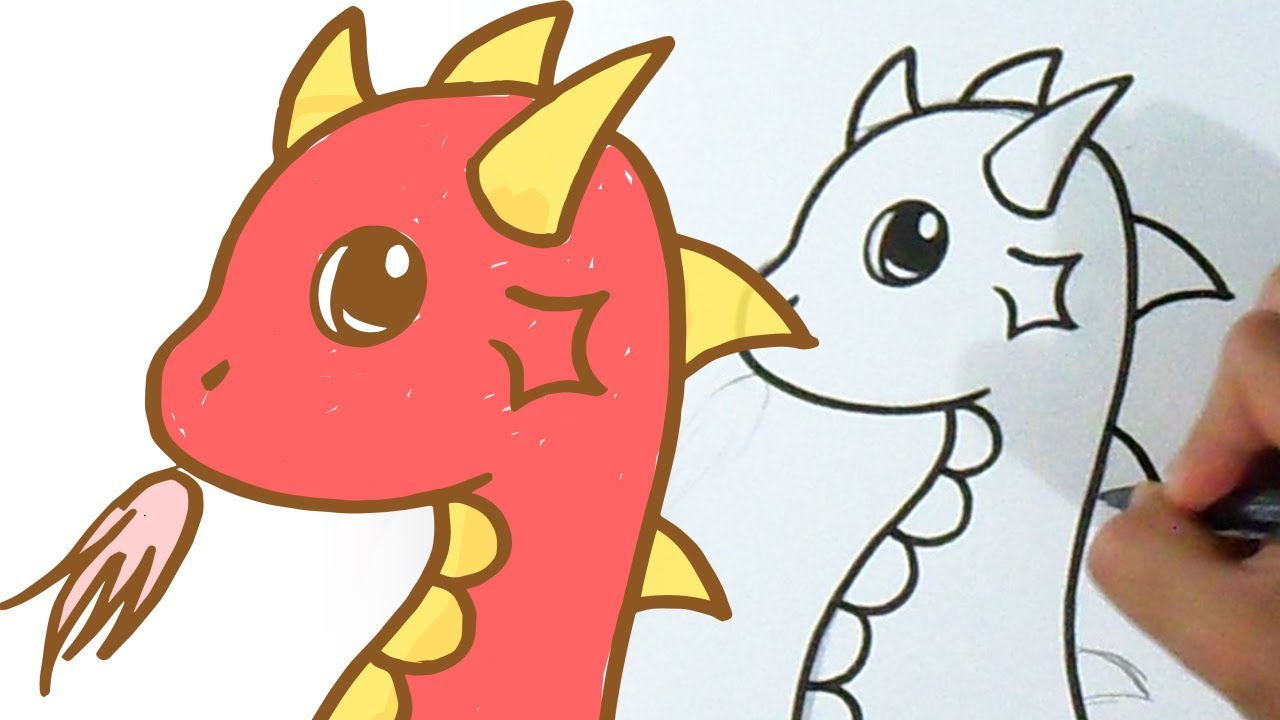 Cómo dibujar un Dragon Kawaii, dibujos de Un Dragón Kawaii, como dibujar Un Dragón Kawaii paso a paso