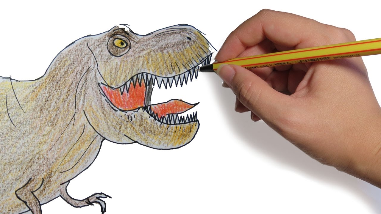 COMO DIBUJAR UN DINOSAURIO: Tiranosaurio Rex facil paso a paso, dibujos de Un Dinosaurio T-Rex, como dibujar Un Dinosaurio T-Rex paso a paso