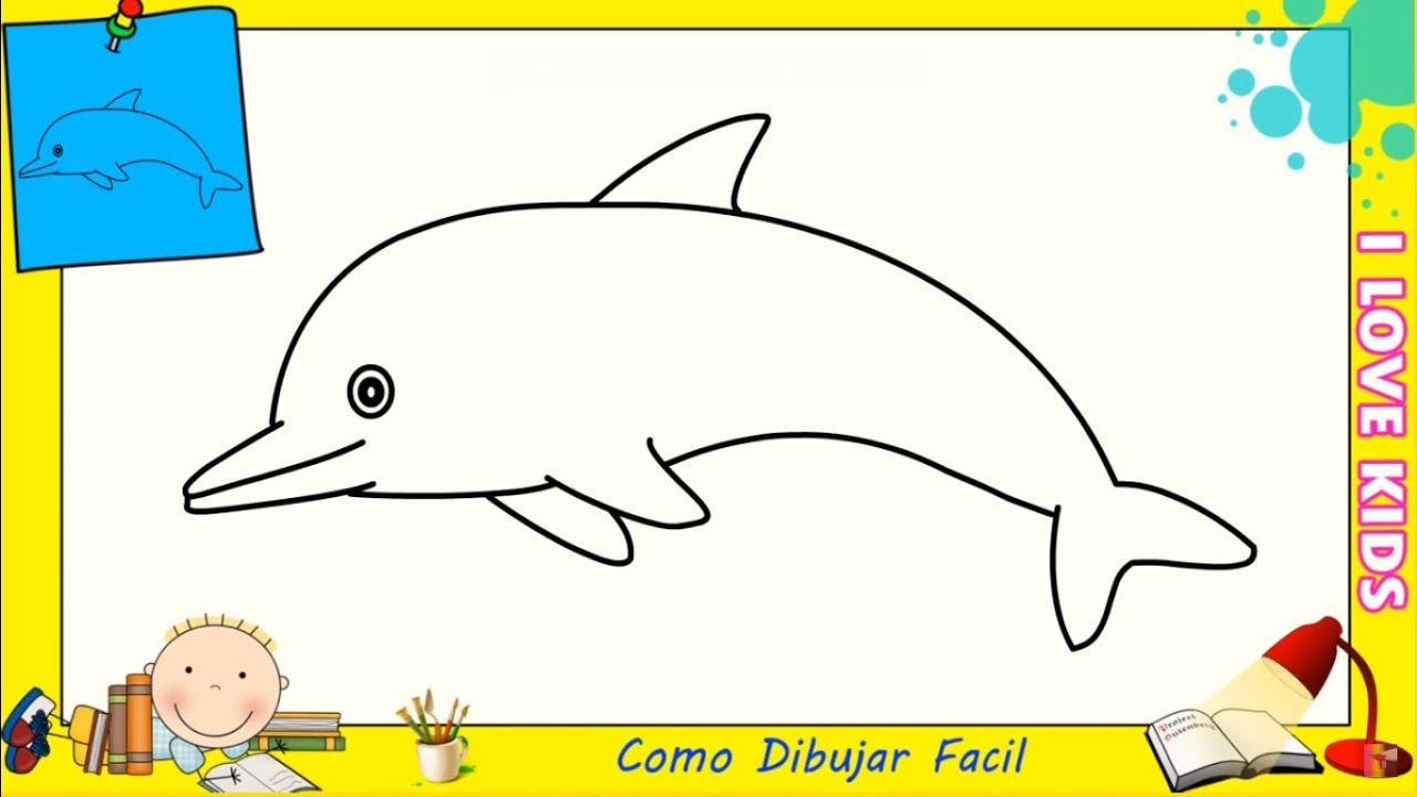 Como dibujar un delfin FACIL paso a paso para principiantes 6, dibujos de Un Delfin, como dibujar Un Delfin paso a paso