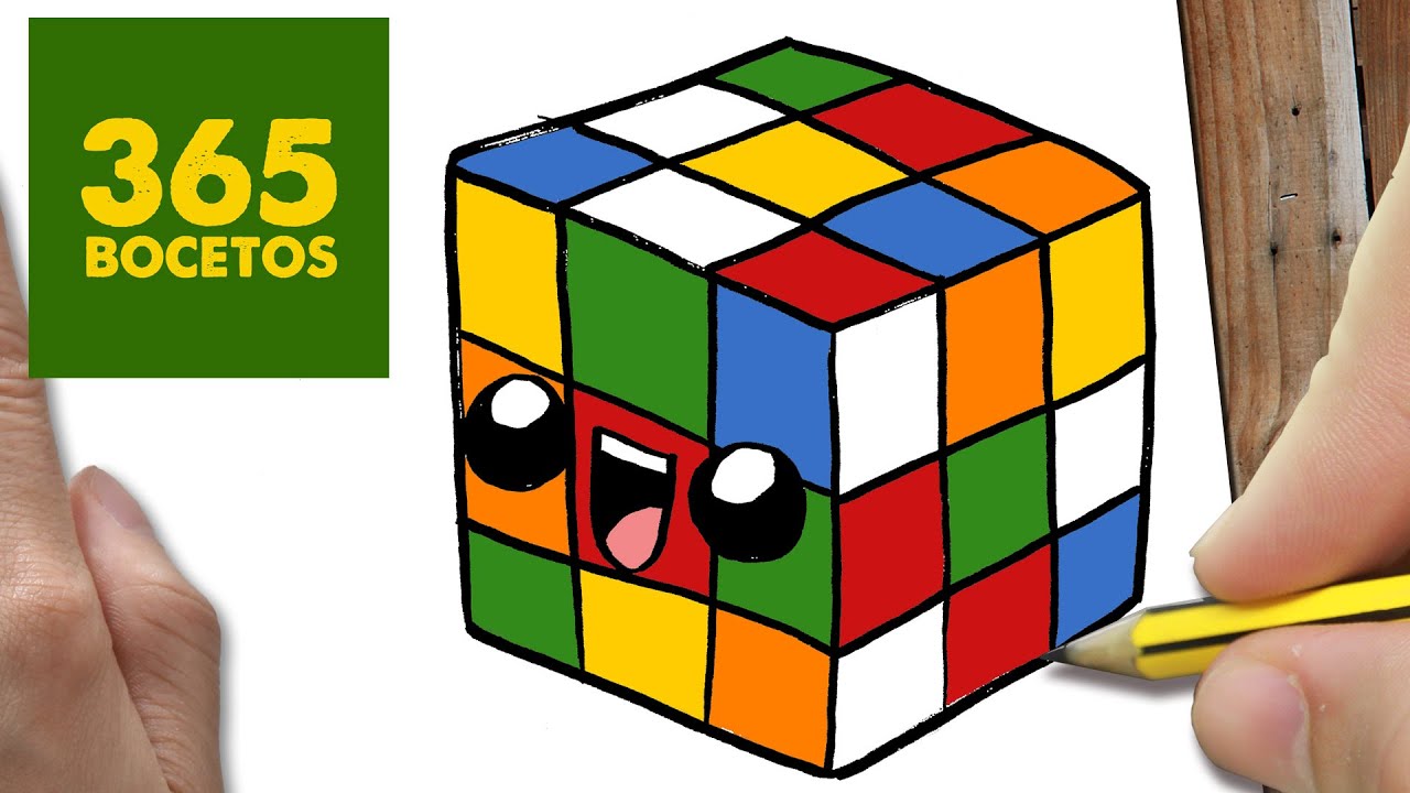 COMO DIBUJAR CUBO DE RUBIK KAWAII PASO A PASO - Dibujos kawaii faciles -  How to draw a rubik cube, dibujos de Un Cubo De Rubik, como dibujar Un Cubo De Rubik paso a paso