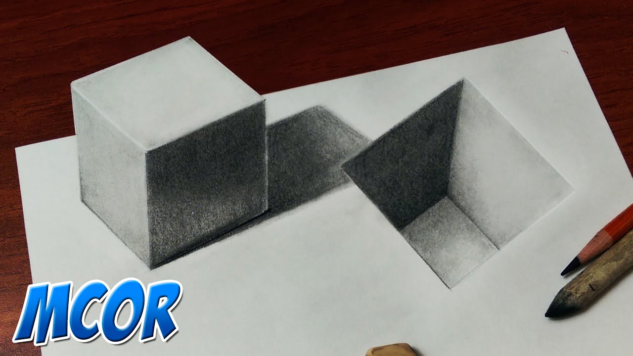 Como Dibujar un Cubo y un Hueco en 3D, dibujos de Un Cubo En 3D, como dibujar Un Cubo En 3D paso a paso