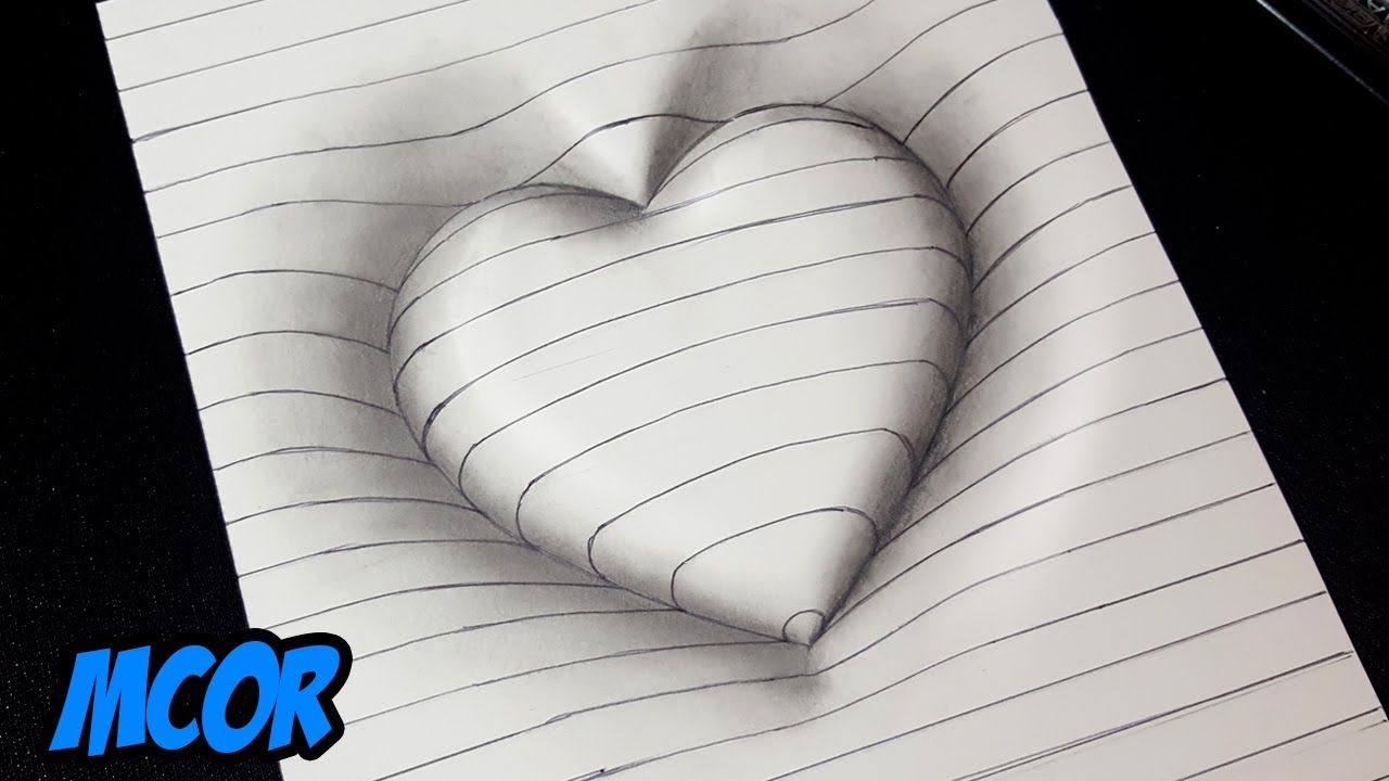Como Dibujar un Corazón repujado en 3D con Lineas - Dibujos 3D Faciles, dibujos de Un Corazón En 3D, como dibujar Un Corazón En 3D paso a paso
